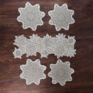 Beaded Snowflake Table Runner and Placemats Set